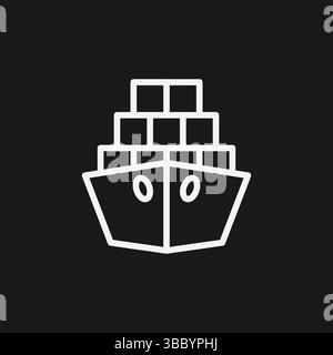 Cargo Ship Icon Vector Simple Outline Illustration of Freight Vessel with Containers Graphic Stock Vector