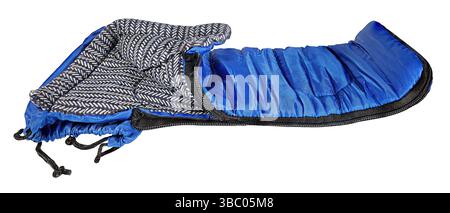 A blue sleeping bag for sleeping outdoors Stock Photo