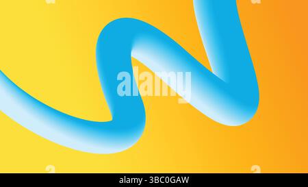 Curved Blue Tube on Yellow Gradient Background Stock Vector