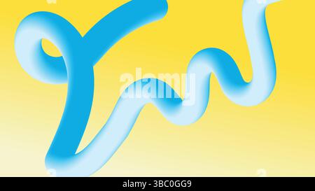 Wavy Blue 3D Ribbon on Yellow Background Stock Vector