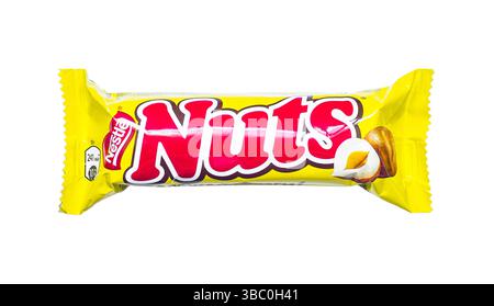 Nuts (by Nestle), chocolate- nut bar, product shot on white Stock Photo