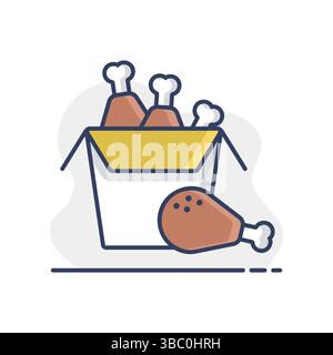 Fried chicken in the box vector isolated icon. Delivery sign. Graph symbol for cooking web site and apps design, logo, app, UI Stock Vector