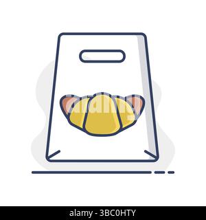 Fast food delivery take away paper bag vector icon. Croissant symbol. Delivery sign. Graph symbol for cooking web site and apps design, logo, app, UI Stock Vector