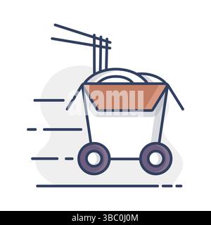 Wheeled wok box vector isolated icon. Delivery sign. Graph symbol for cooking web site and apps design, logo, app, UI Stock Vector