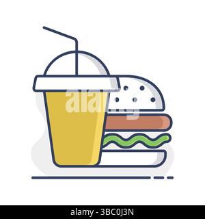 Burger with soft drink vector isolated icon. Delivery sign. Graph symbol for cooking web site and apps design, logo, app, UI Stock Vector