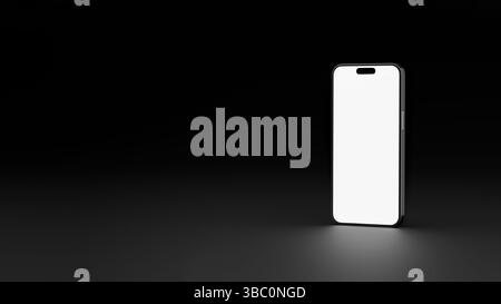3D render illustration mobile phone for mock up. Smartphone frame blank screen on black background. For mockup on light background. Template for place Stock Photo
