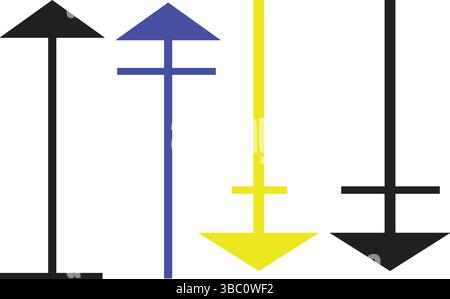Multi-directional infographic arrows vector black yellow and blue pointer symbols for flowcharts Stock Vector
