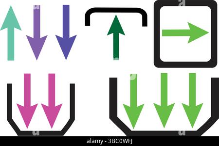 Mixed color directional arrows vector EPS infographic style pointer set with curved paths Stock Vector