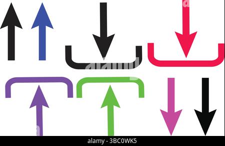 Mixed color directional arrows vector EPS infographic style pointer set with curved paths Stock Vector
