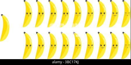 Cute fruit and vegetable emoji set with banana for web and cartoon character purposes. Stock Vector