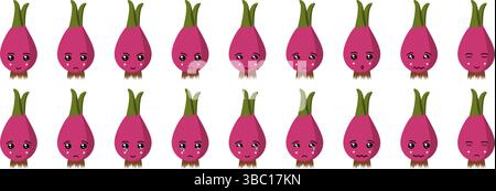 Cute fruit and vegetable emoji set with onion for web and cartoon character purposes. Stock Vector