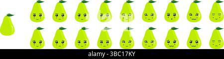 Cute fruit and vegetable emoji set with pears for web and cartoon character purposes. Stock Vector