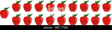 Cute fruit and vegetable emoji set with apple for web and cartoon character purposes. Stock Vector