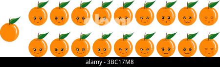Cute fruit and vegetable emoji set with oranges for web and cartoon character purposes. Stock Vector