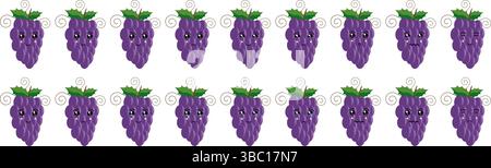 Cute fruit and vegetable emoji set with grapes for web and cartoon character purposes. Stock Vector