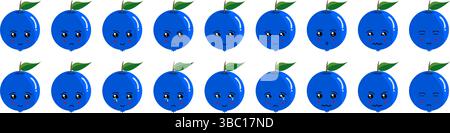 Cute fruit and vegetable emoji set with Stock Vector