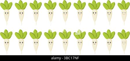 Cute fruit and vegetable emoji set with radish for web and cartoon character purposes. Stock Vector