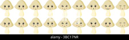 Cute fruit and vegetable emoji set with mushroom for web and cartoon character purposes. Stock Vector