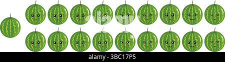 Cute fruit and vegetable emoji set with watermelon for web and cartoon character purposes. Stock Vector
