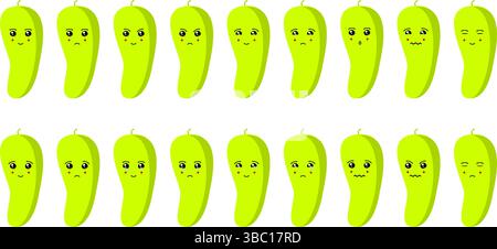 Cute fruit and vegetable emoji set with capsicums  for web and cartoon character purposes. Stock Vector