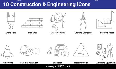 10 construction and Engineering icons set Stock Vector