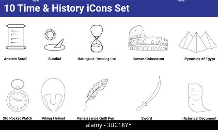 10 Time and History icons set Stock Vector