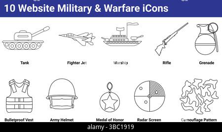 10 website Military and Warfare icons set Stock Vector