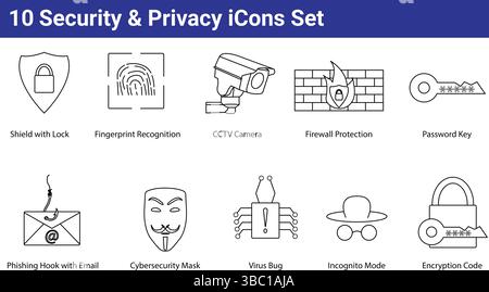 10 Security and Privacy icons set Stock Vector