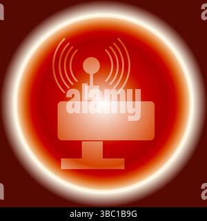Abstract WiFi Tower Icon on Red Gradient Circle Stock Vector