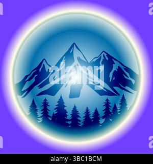 Glowing Mountain Landscape Wallpaper | Scenic Nature Background Stock Vector