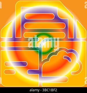Urban Travel Icon – Abstract Cityscape and Route Navigation in Neon Style Stock Vector