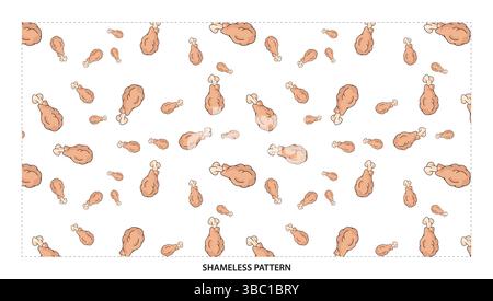Cute Cartoon Fried Chicken Leg Seamless Pattern for Fast Food Designs Stock Vector