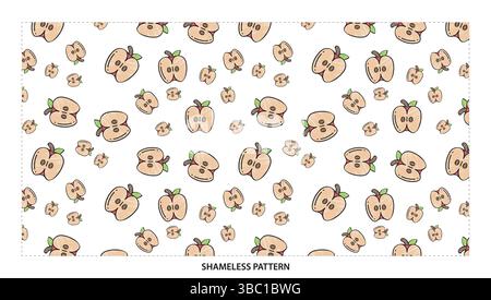 Cute Cartoon Apple Half and Whole Seamless Pattern for Food Designs Stock Vector