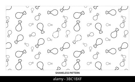 Simple Black and White Chicken Leg Outline Seamless Pattern for Food Designs Stock Vector