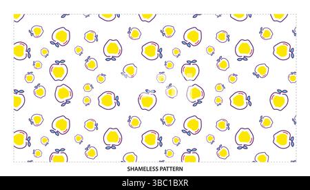 Cheerful Yellow Apple Outline Seamless Pattern for Cute and Fruity Designs Stock Vector