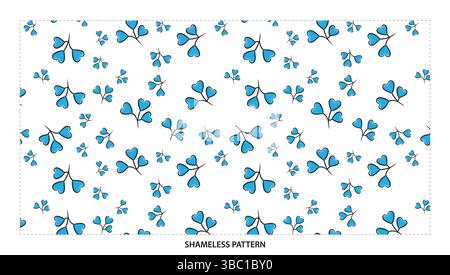 Cute Teal Heart Leaf Branch Seamless Pattern for Romantic and Nature Designs Stock Vector