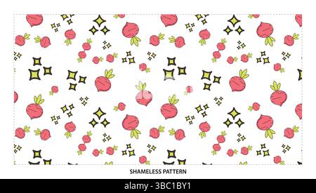 Cute Pink Radish and Sparkle Seamless Pattern for Healthy and Fun Designs Stock Vector
