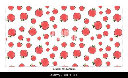 Cute Red Apple Fruit Doodle Seamless Pattern for Healthy Food Designs Stock Vector