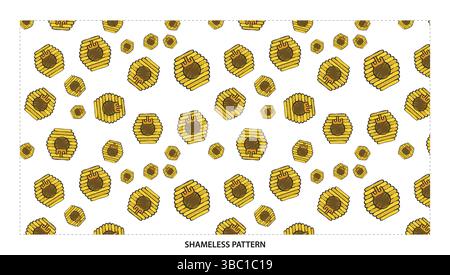 Cartoon Honeycomb Beehive Seamless Pattern for Sweet and Natural Designs Stock Vector