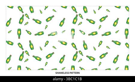Simple Green Glass Bottle Seamless Pattern for Beverage and Drink Designs Stock Vector