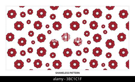 Simple Red Poppy Flower Seamless Pattern for Remembrance and Floral Designs Stock Vector