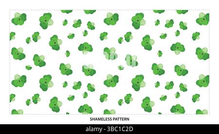 Cheerful Green Four Leaf Clover Seamless Pattern for Luck and St Patricks Day Stock Vector