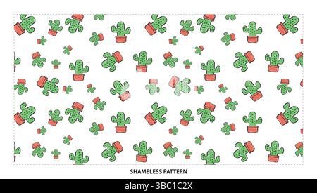 Cute Cartoon Green Cactus in Pot Seamless Pattern for Desert Designs Stock Vector