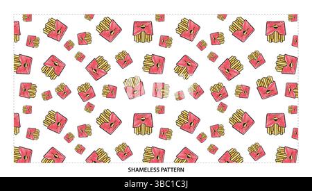 Cute Cartoon French Fries in Red Paper Seamless Pattern for Fast Food Stock Vector