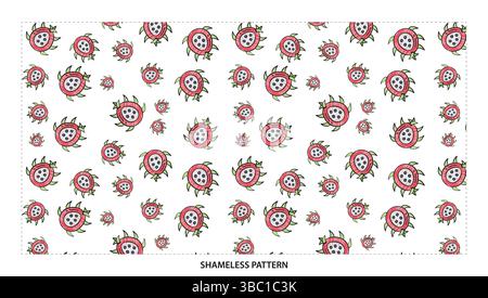 Cute Cartoon Dragon Fruit Slice Seamless Pattern for Tropical Designs Stock Vector