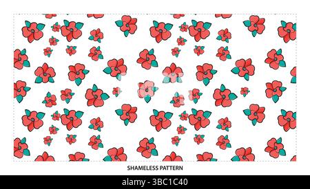 Vibrant Red Hibiscus Flower with Green Leaves Seamless Pattern Design Stock Vector