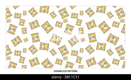 Cheerful Yellow Potato Chip Bag Seamless Pattern for Snack Food Themes Stock Vector