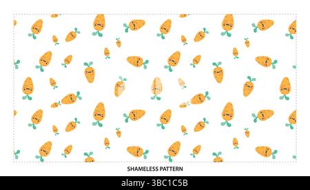 Cute Kawaii Carrot Vegetable Seamless Pattern for Healthy Food Designs Stock Vector