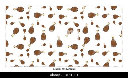 Roasted Chicken Drumstick Seamless Pattern for Food and BBQ Themes Stock Vector