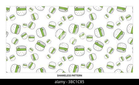 Simple Burger Sandwich Seamless Pattern for Fast Food and Cafe Designs Stock Vector